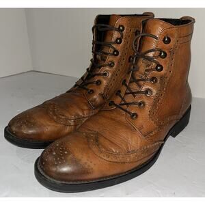 Johnston Murphy J&M 1850 Men's Ankle Boots Size 9.5 Brown Leather Wingtip Broque